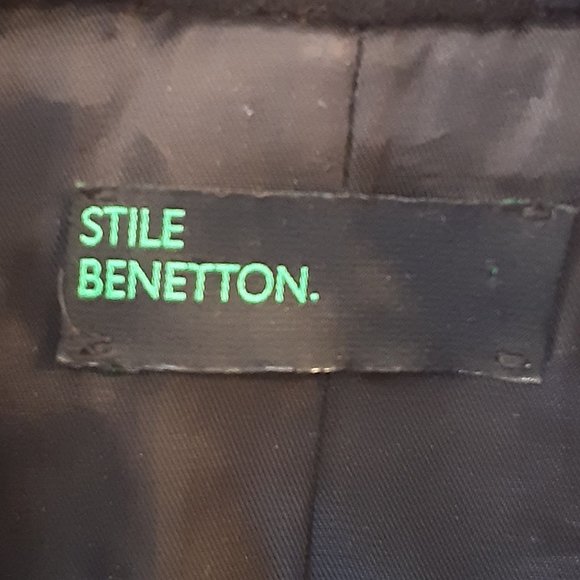 Stile Benetton Black Mid-length Wool Pea Coat Jacket | Size XS / Small - Picture 10 of 12